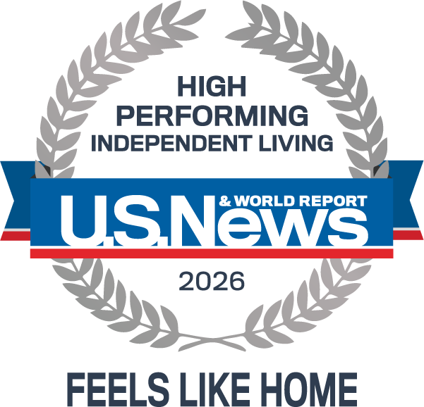 U.S. News 2026 High Performing Independent Living award badge honoring the community's commitment to feel like home.